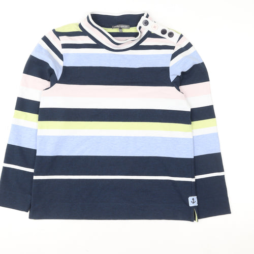 Laura Ashley Womens Navy Striped Button Neck Pullover Sweatshirt UK 10