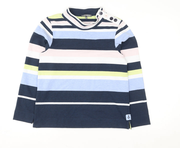 Laura Ashley Womens Navy Striped Button Neck Pullover Sweatshirt UK 10