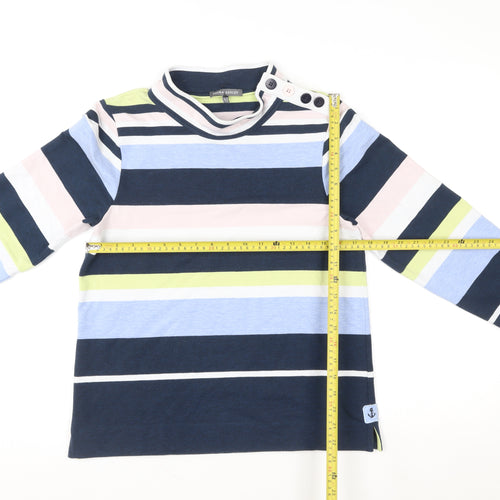 Laura Ashley Womens Navy Striped Button Neck Pullover Sweatshirt UK 10