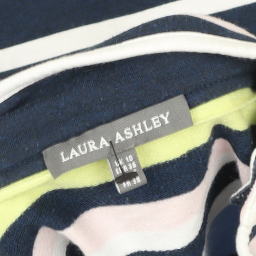 Laura Ashley Womens Navy Striped Button Neck Pullover Sweatshirt UK 10