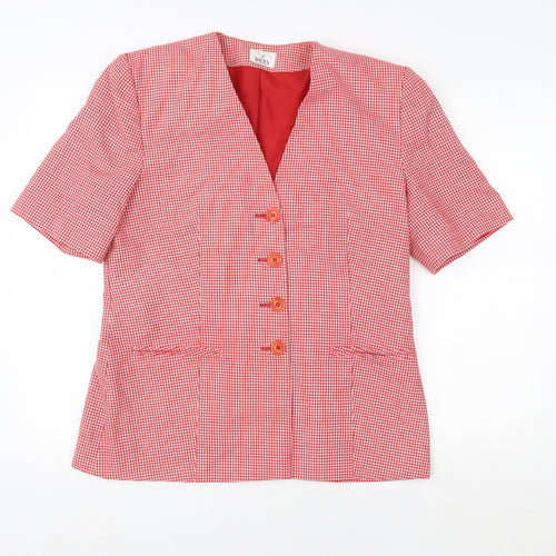 The Radius Creation Women Red Check Blouse Size 12 Short Sleeve V-Neck