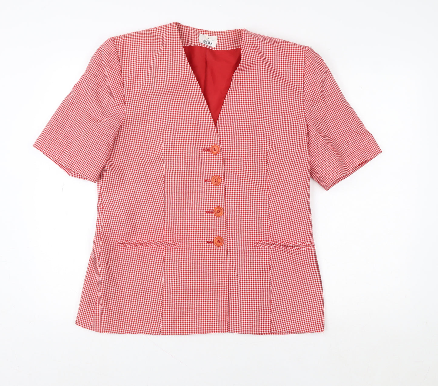 The Radius Creation Women Red Check Blouse Size 12 Short Sleeve V-Neck