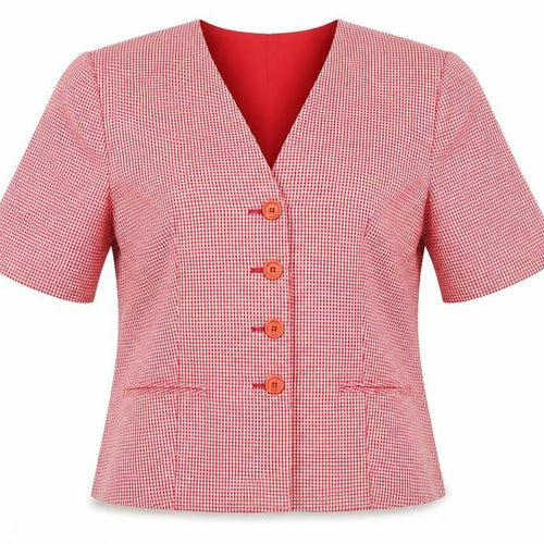 The Radius Creation Women Red Check Blouse Size 12 Short Sleeve V-Neck