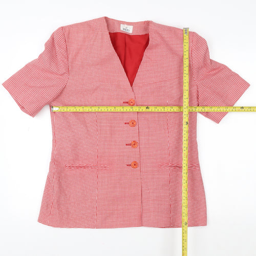 The Radius Creation Women Red Check Blouse Size 12 Short Sleeve V-Neck