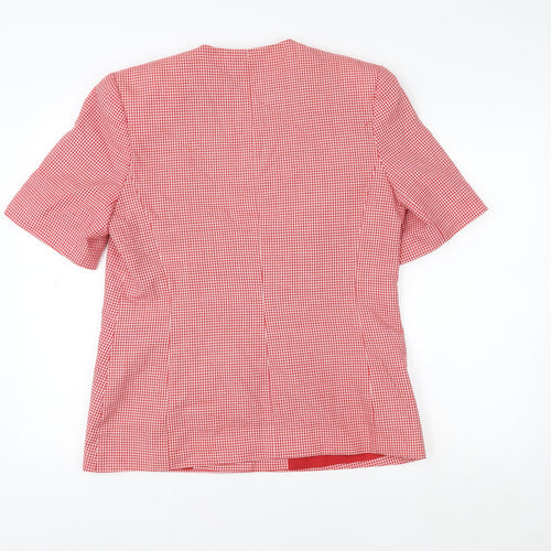 The Radius Creation Women Red Check Blouse Size 12 Short Sleeve V-Neck