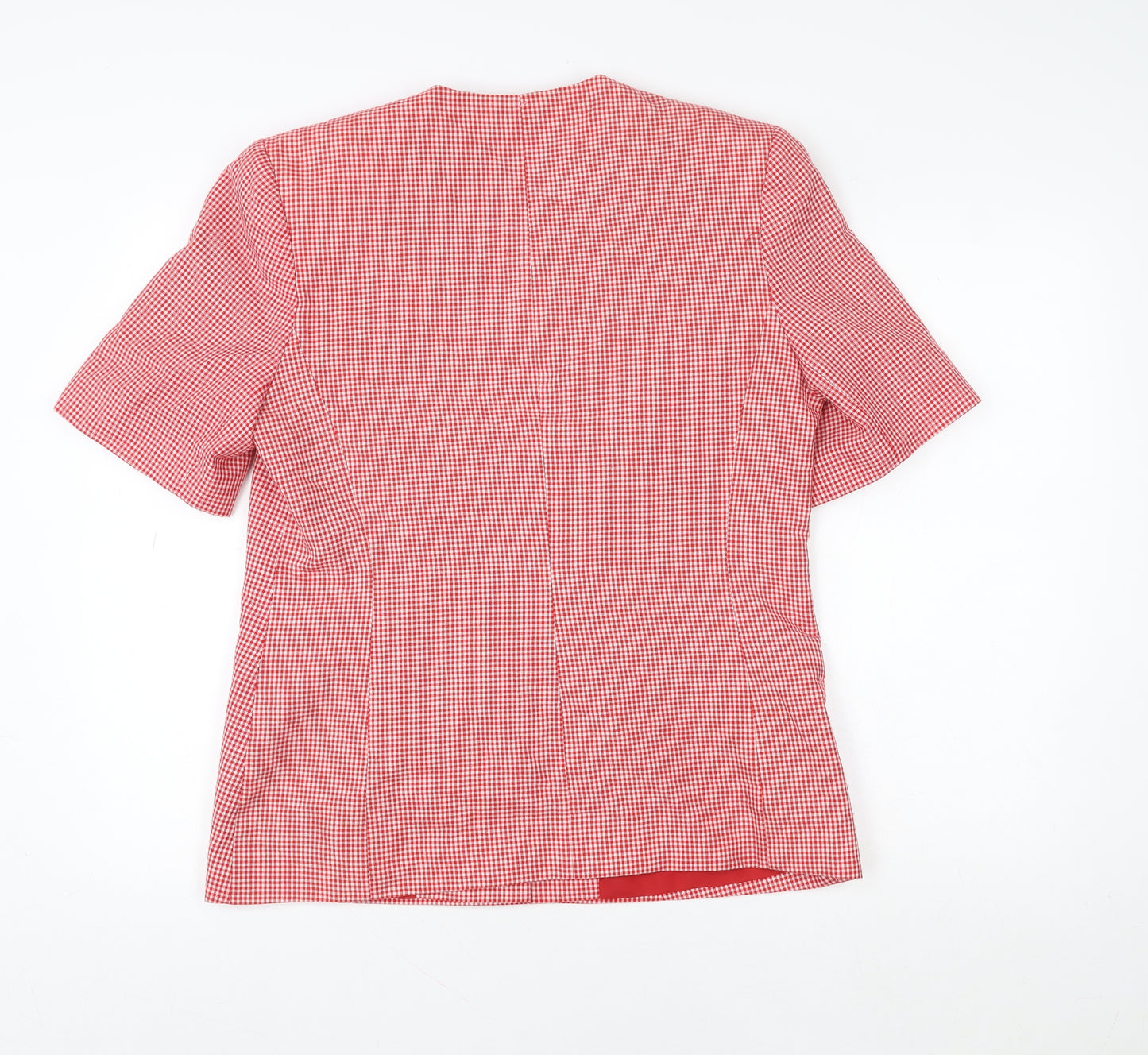 The Radius Creation Women Red Check Blouse Size 12 Short Sleeve V-Neck