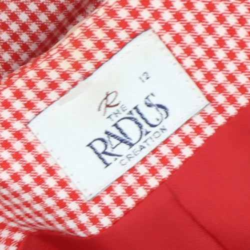 The Radius Creation Women Red Check Blouse Size 12 Short Sleeve V-Neck