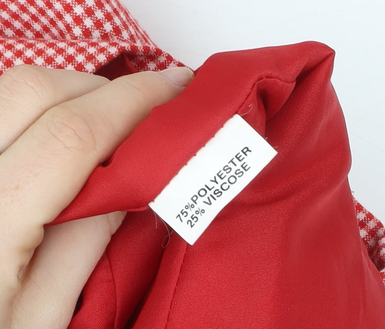 The Radius Creation Women Red Check Blouse Size 12 Short Sleeve V-Neck