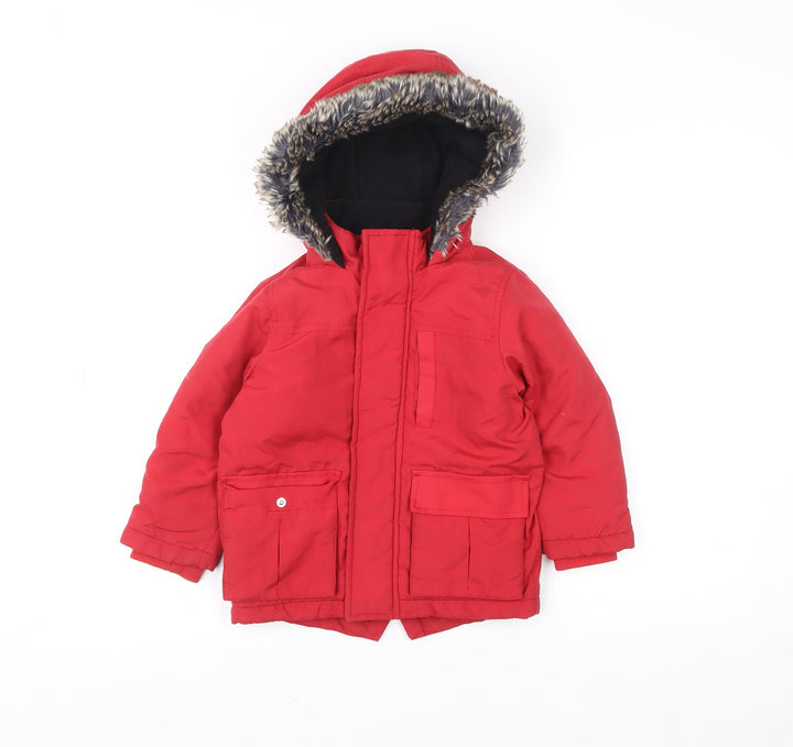 Very Boys Red Faux Fur Trim Hooded Winter Parka Coat 3-4 Years