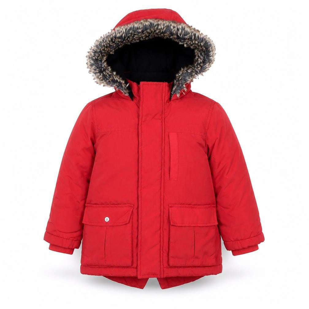 Very Boys Red Faux Fur Trim Hooded Winter Parka Coat 3-4 Years