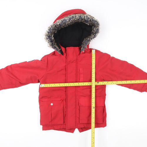 Very Boys Red Faux Fur Trim Hooded Winter Parka Coat 3-4 Years