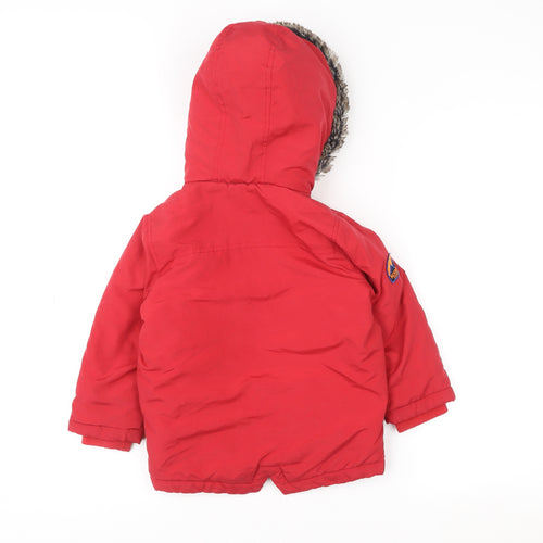 Very Boys Red Faux Fur Trim Hooded Winter Parka Coat 3-4 Years
