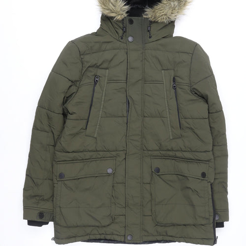 Next Teens Green Faux Fur Hooded Parka Coat Size 14 Years