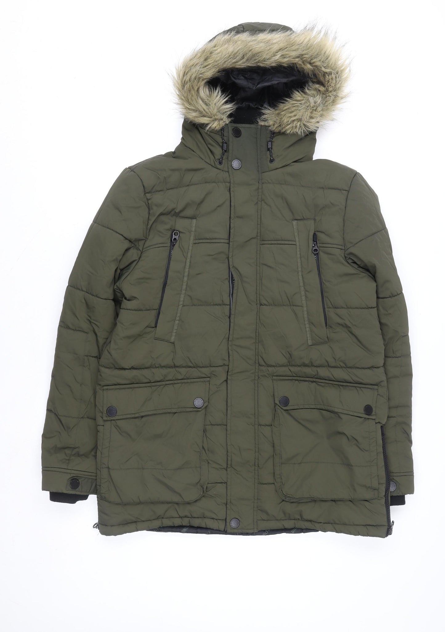 Next Teens Green Faux Fur Hooded Parka Coat Size 14 Years