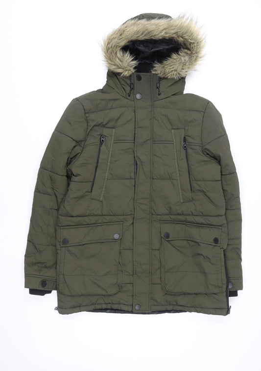 Next Teens Green Faux Fur Hooded Parka Coat Size 14 Years