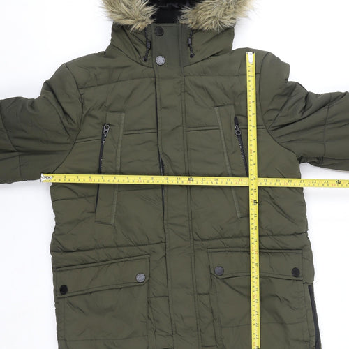 Next Teens Green Faux Fur Hooded Parka Coat Size 14 Years