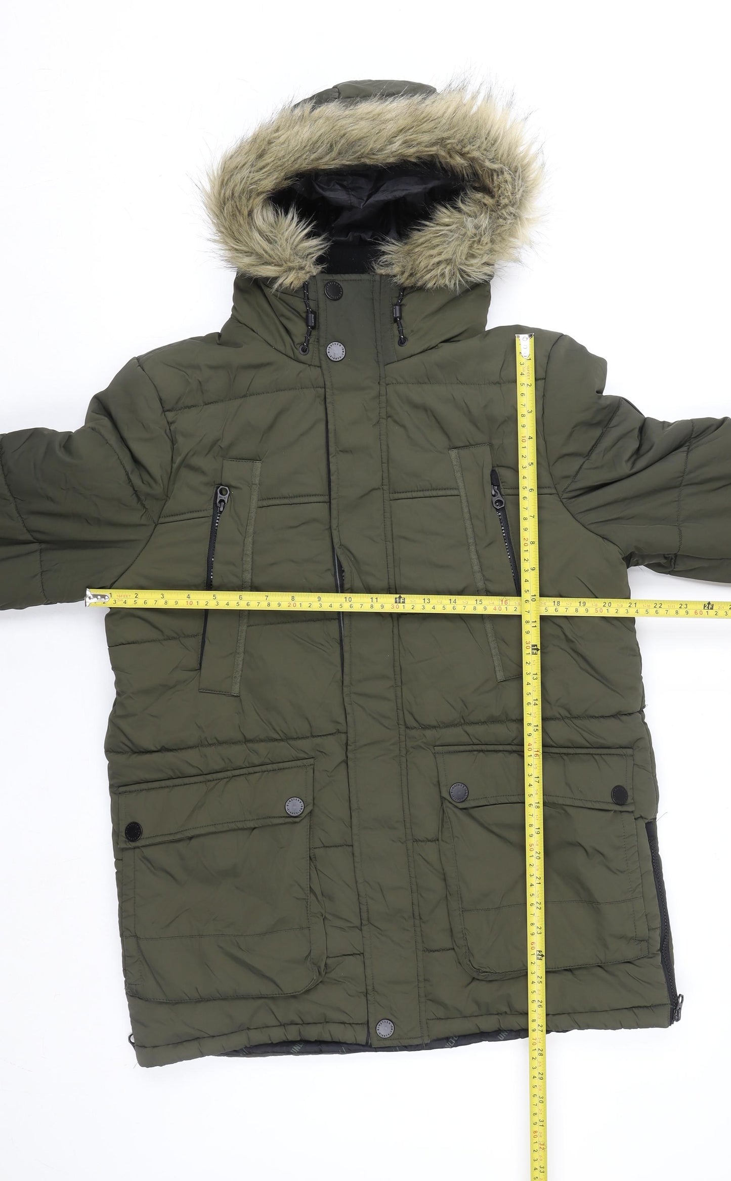 Next Teens Green Faux Fur Hooded Parka Coat Size 14 Years