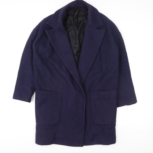 Topshop Women's Blue Wool Blend Mid-Length Coat Size 8