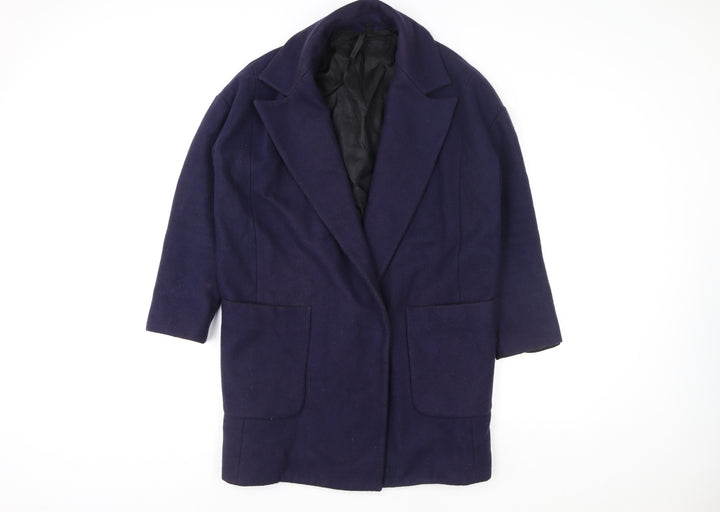 Topshop Women's Blue Wool Blend Mid-Length Coat Size 8