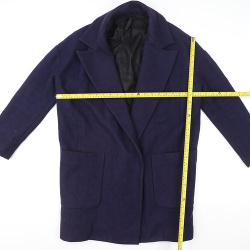 Topshop Women's Blue Wool Blend Mid-Length Coat Size 8