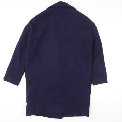 Topshop Women's Blue Wool Blend Mid-Length Coat Size 8