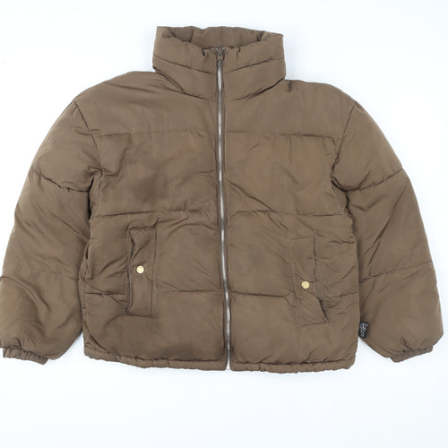 Pull & Bear Womens Brown Puffer Jacket Size S Polyester Winter Coat
