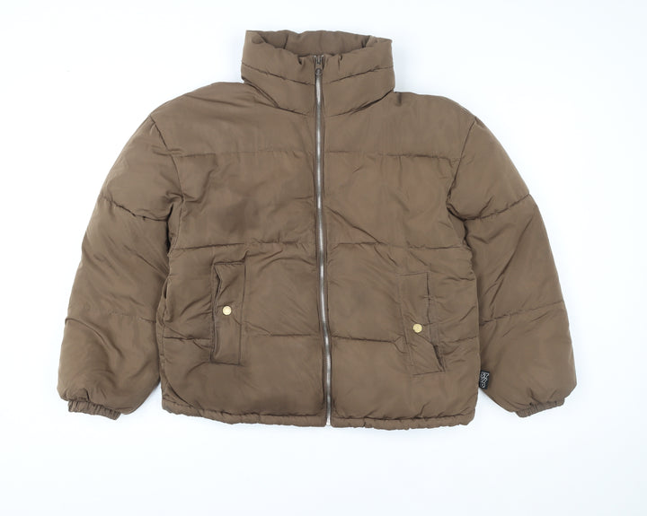 Pull & Bear Womens Brown Puffer Jacket Size S Polyester Winter Coat