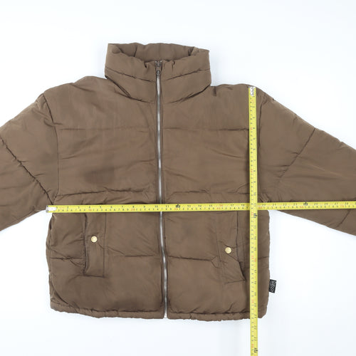 Pull & Bear Womens Brown Puffer Jacket Size S Polyester Winter Coat