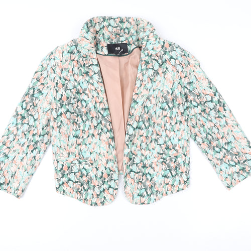 H&M Women Multicoloured Size 6 Cropped Blazer Jacket Polyester Blend