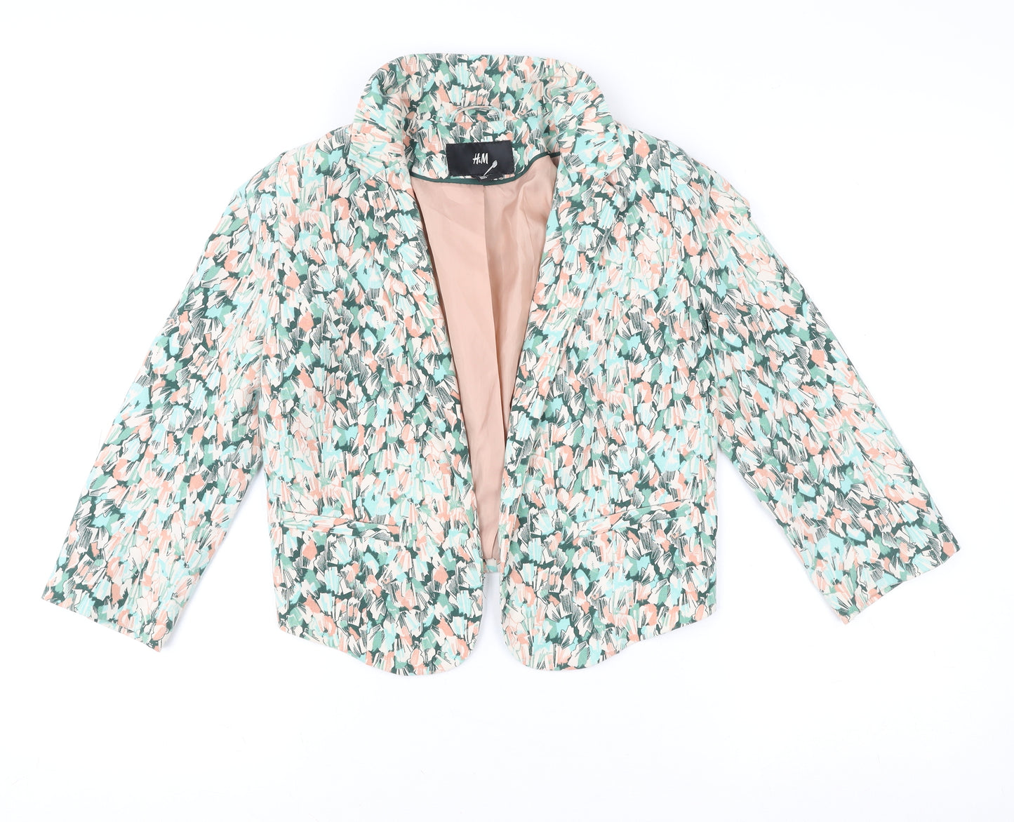 H&M Women Multicoloured Size 6 Cropped Blazer Jacket Polyester Blend