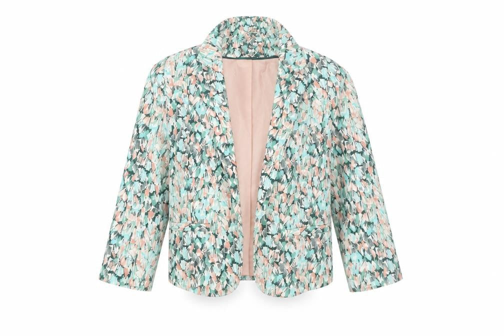 Front view of H&M Women Multicoloured, size 6, Cropped Blazer Jacket Polyester Blend
