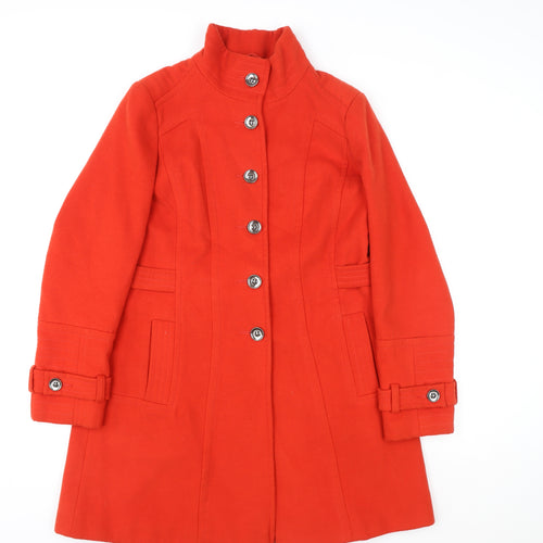 Next Women Red Wool Blend Mid-Length Belted Overcoat Size 14