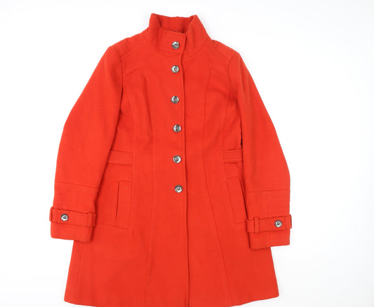 Next Women Red Wool Blend Mid-Length Belted Overcoat Size 14