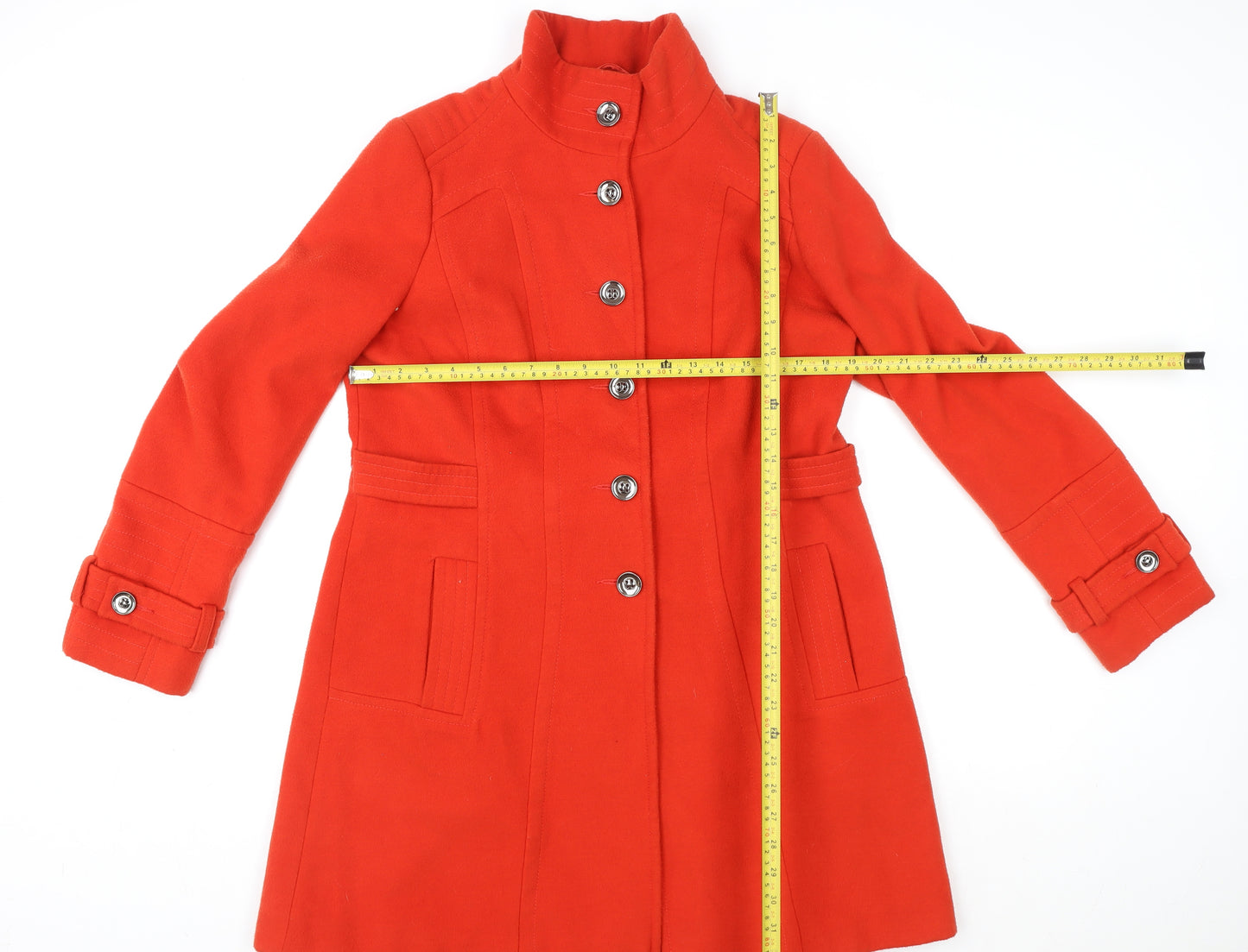 Next Women Red Wool Blend Mid-Length Belted Overcoat Size 14