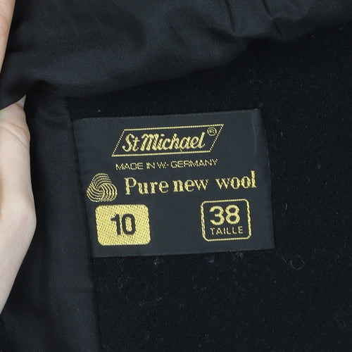 Marks and Spencer Women’s Black Wool Overcoat Size 10 Classic Style
