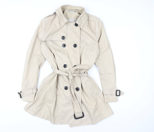 Stradivarius Women’s Beige Trench Coat L Belted Collared Mid-Length Classic