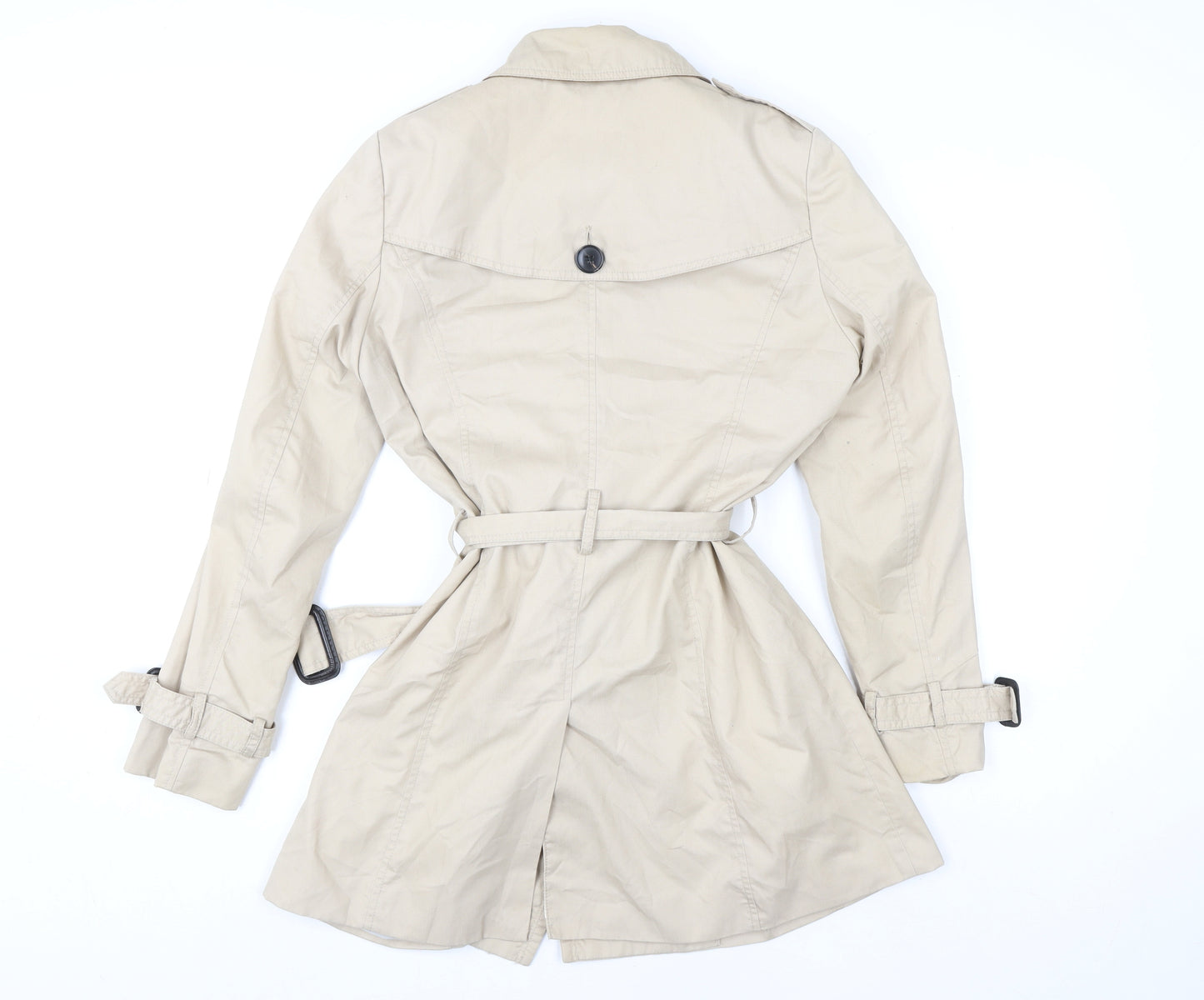 Stradivarius Women’s Beige Trench Coat L Belted Collared Mid-Length Classic