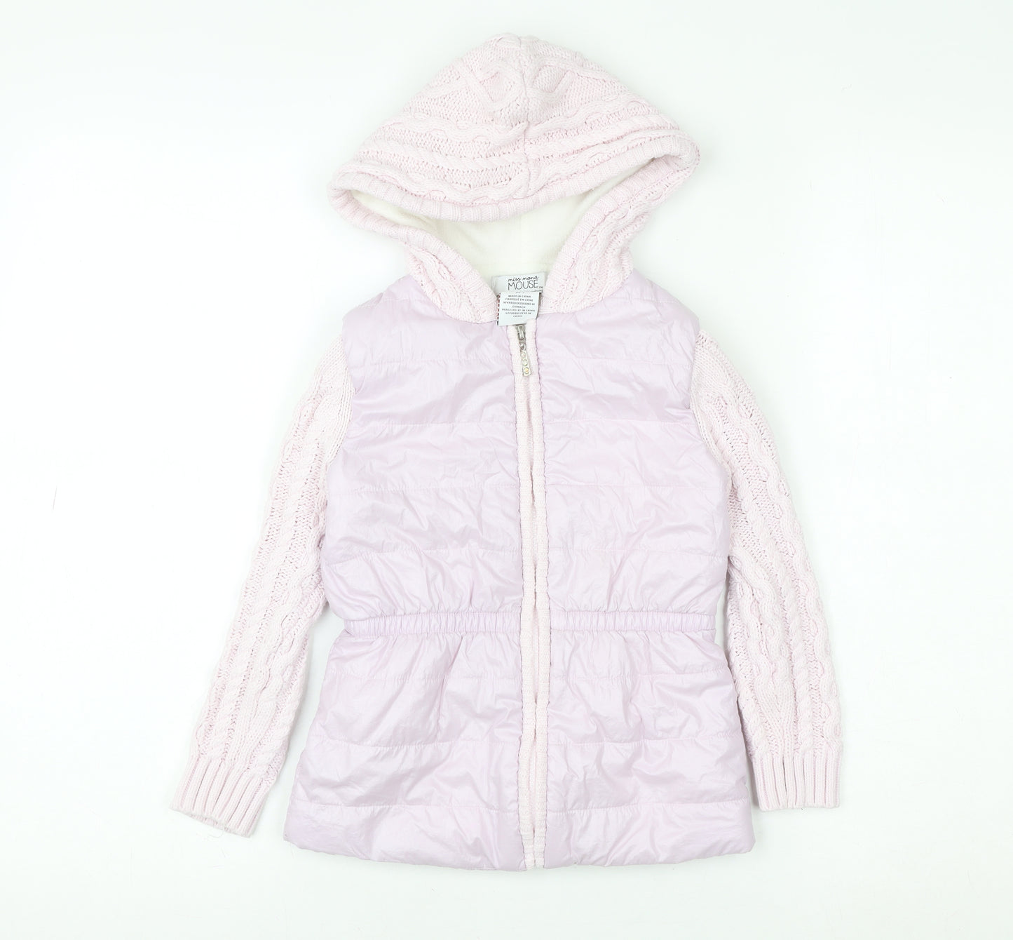 Miss Mouse Girls Pink Hooded Puffer Jacket 4-5 Years Lined Winter Coat
