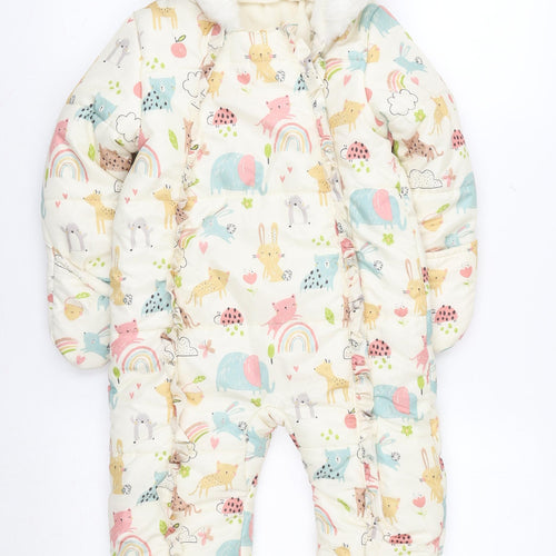 George Unisex Ivory Animal Print Padded Hooded Coverall 18-24 Months