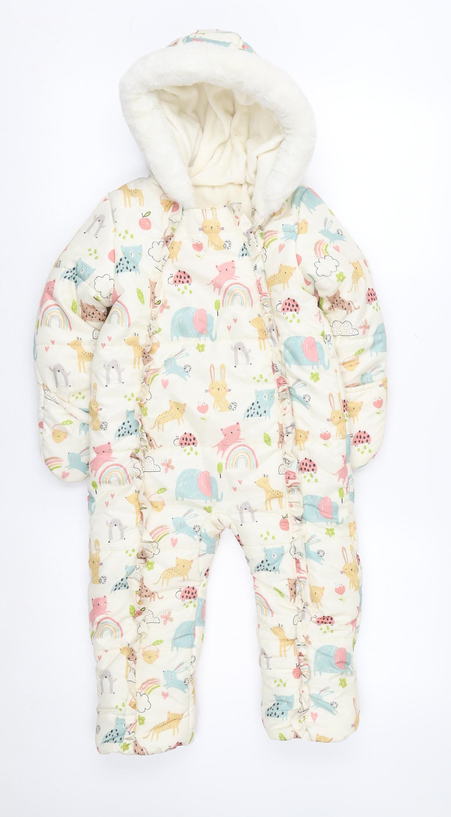 George Unisex Ivory Animal Print Padded Hooded Coverall 18-24 Months