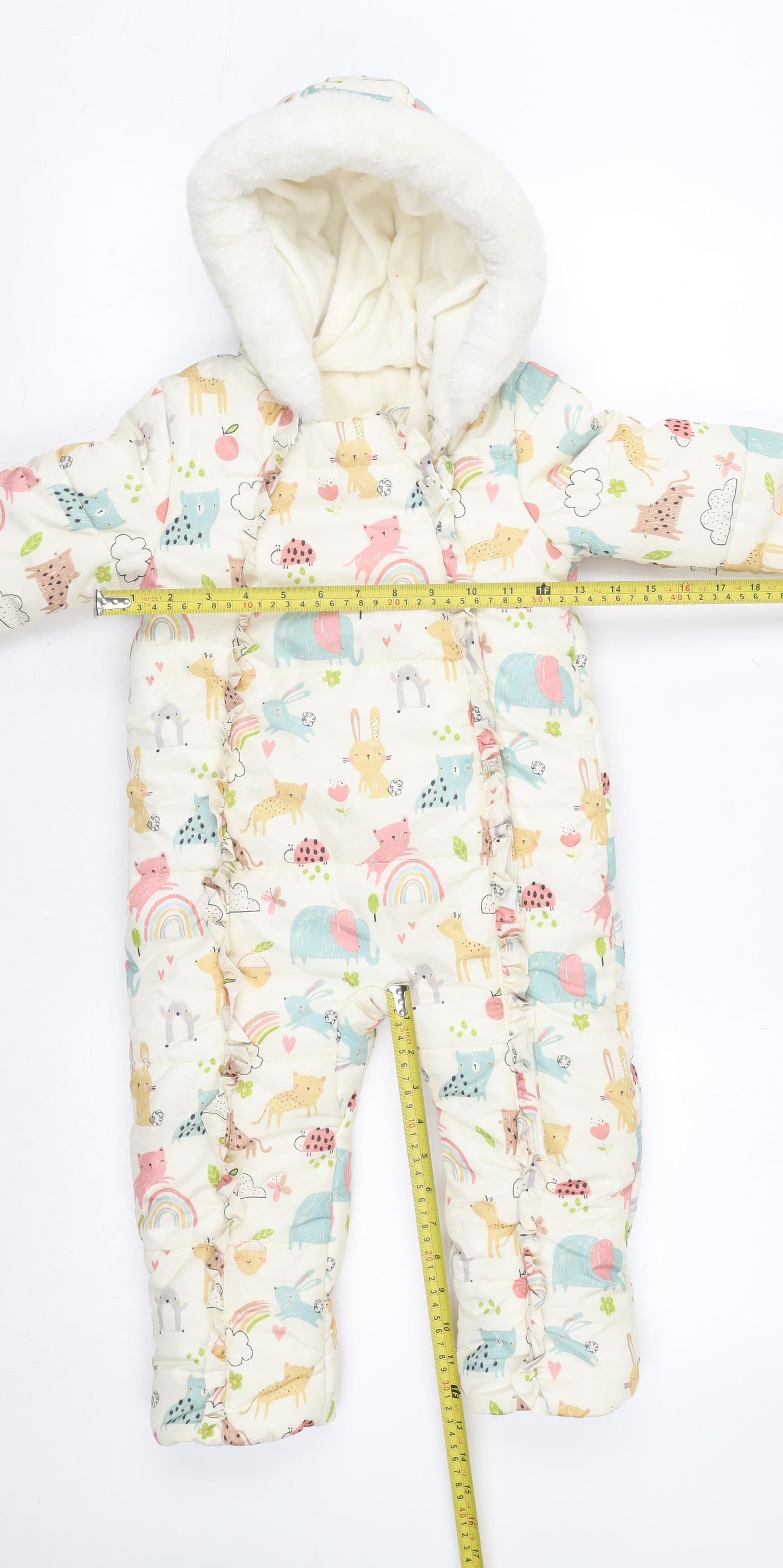 George Unisex Ivory Animal Print Padded Hooded Coverall 18-24 Months