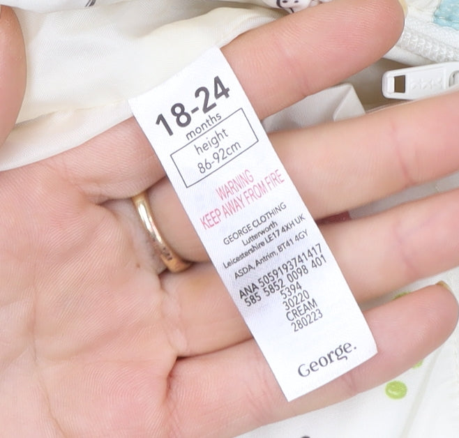 George Unisex Ivory Animal Print Padded Hooded Coverall 18-24 Months