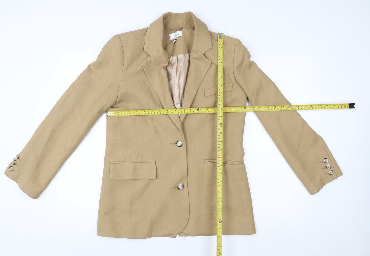 Topshop Women’s Beige Linen Blend Single-Breasted Blazer UK 6
