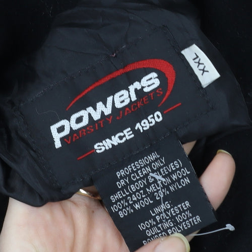 Powers Men's Black Wool Varsity Jacket 2XL College Style