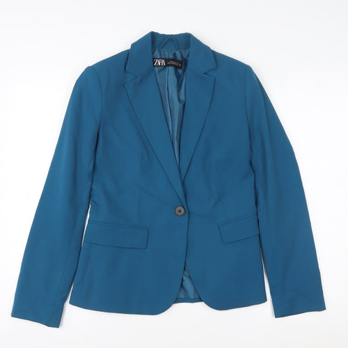 ZARA Women's Blue Tailored Single-Breasted Blazer Size 8