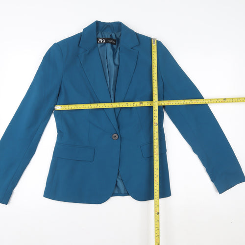 ZARA Women's Blue Tailored Single-Breasted Blazer Size 8