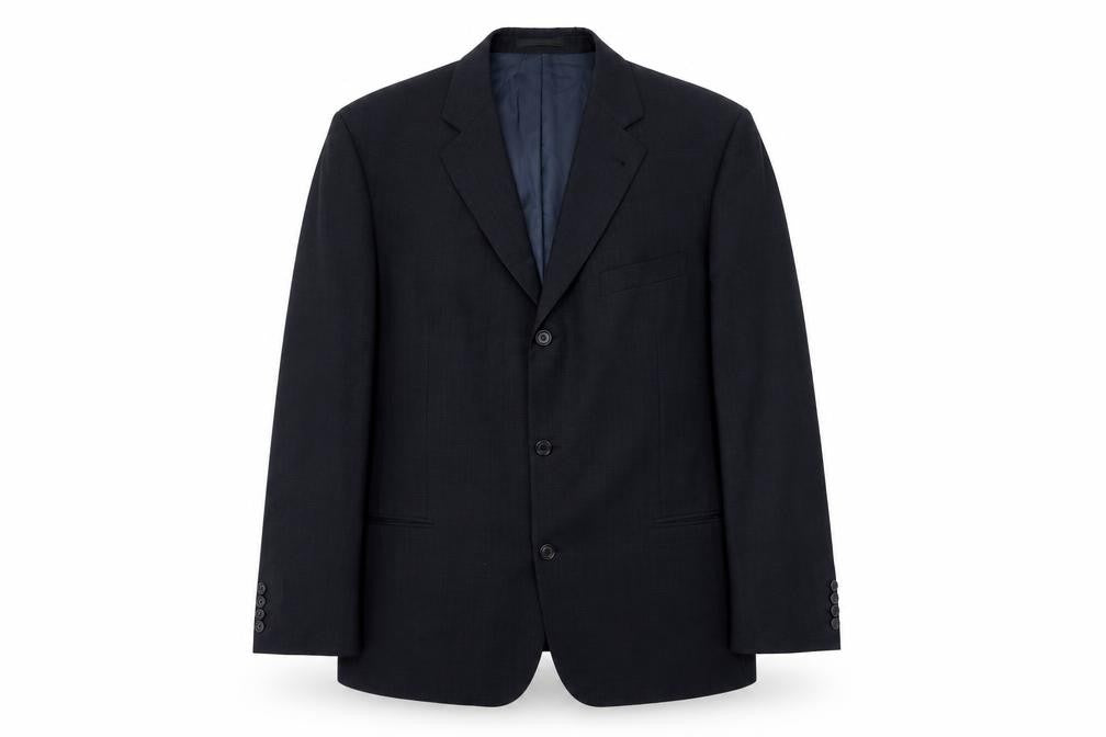 Front view of Hugo Boss women’s black wool suit jacket, size UK 28, regular fit