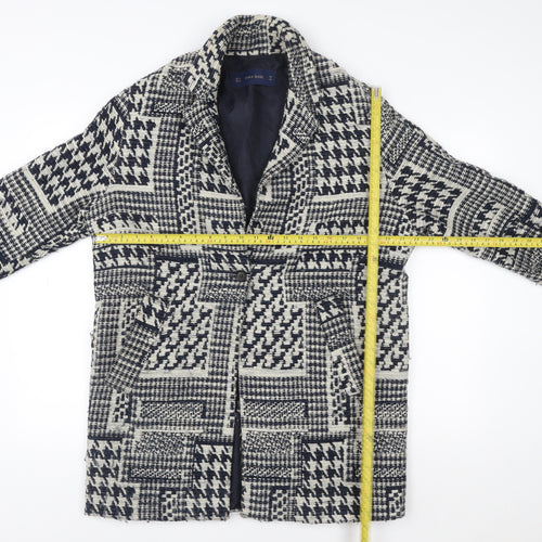 Zara Basic Women's Black Wool Houndstooth Mid-Length Coat Size 12