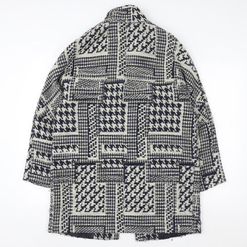 Zara Basic Women's Black Wool Houndstooth Mid-Length Coat Size 12