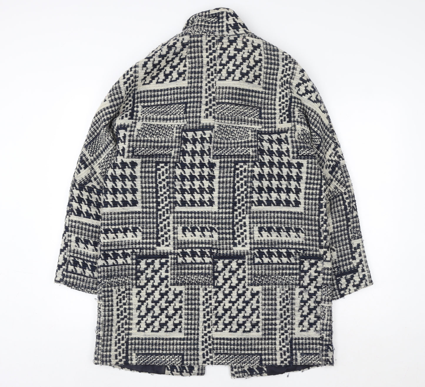 Zara Basic Women's Black Wool Houndstooth Mid-Length Coat Size 12